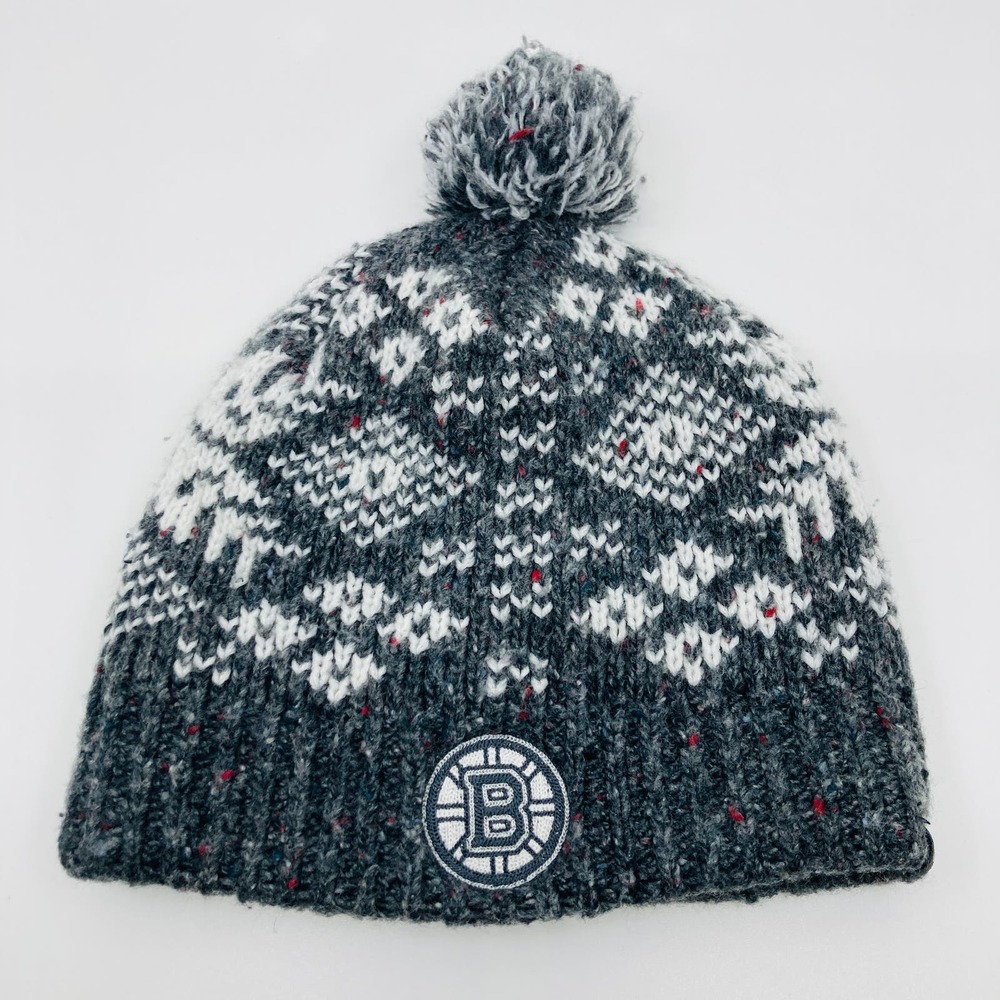 Boston Bruins Womens Beanie Gray Pom Winter Lambswool Blend 47 Brand